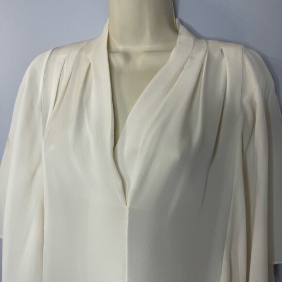 Kobi Halperin Women's Silk Cream V-Neck Short Flutter Sleeve Blouse Lighwiaght S - Picture 4 of 10